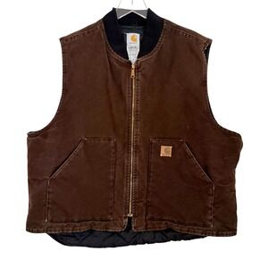 Vintage 2XL Carhartt Mens Brown‎ Insulated Work Vest